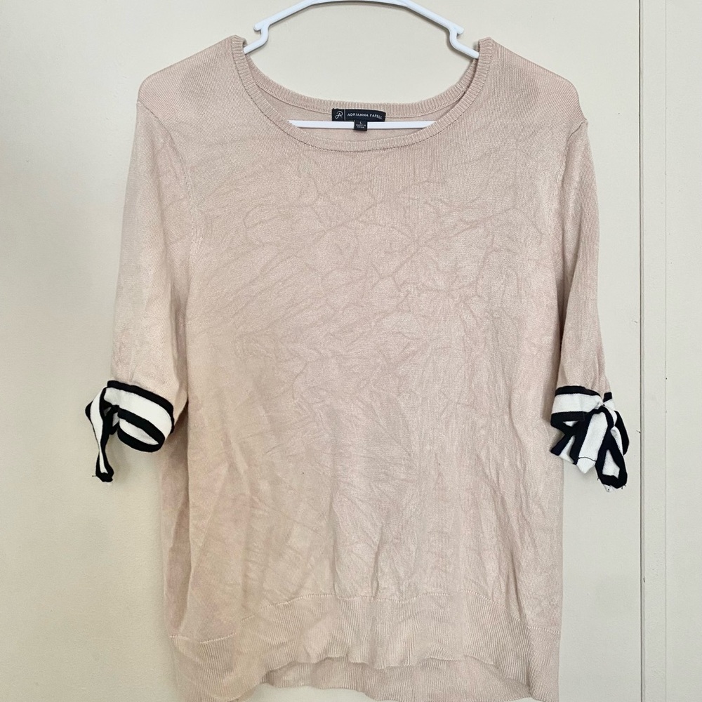 Women's Blush Short-Sleeve Knit Top with Bow Cuffs